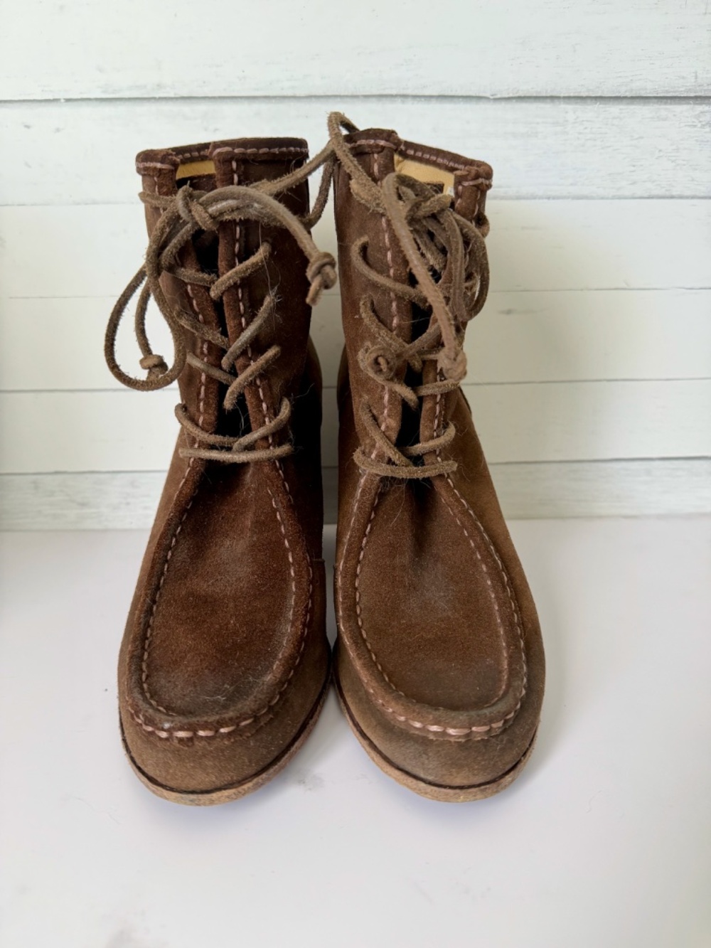 Frye Women’s Parker Toe Brown Suede Ankle Boot Heel Lace-up Size US 7.5 - Picture 14 of 14